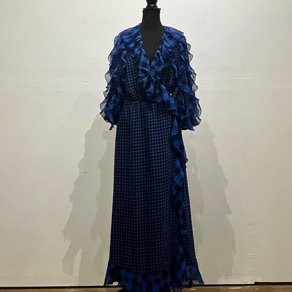 Tularosa blue and black, long sleeve gingham wrapped dress - Picture 10 of 10
